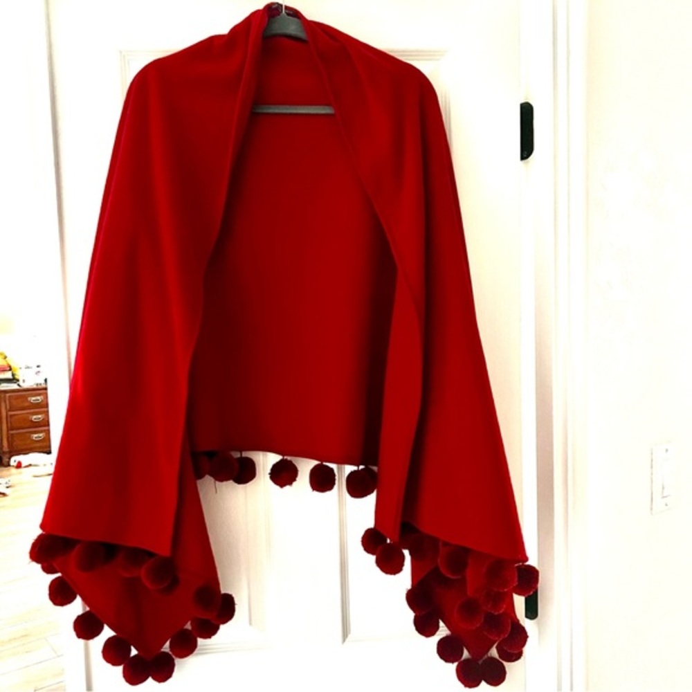 Red Pom Pom Shawl